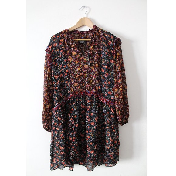 Anthropologie Helene Tunic Dress / Small / Black Floral Sheer Flowy - Picture 4 of 10